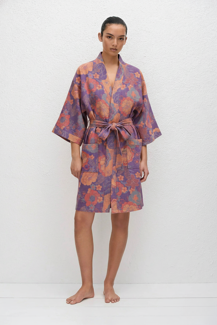 Peignoir Kimono | Violet-Orange