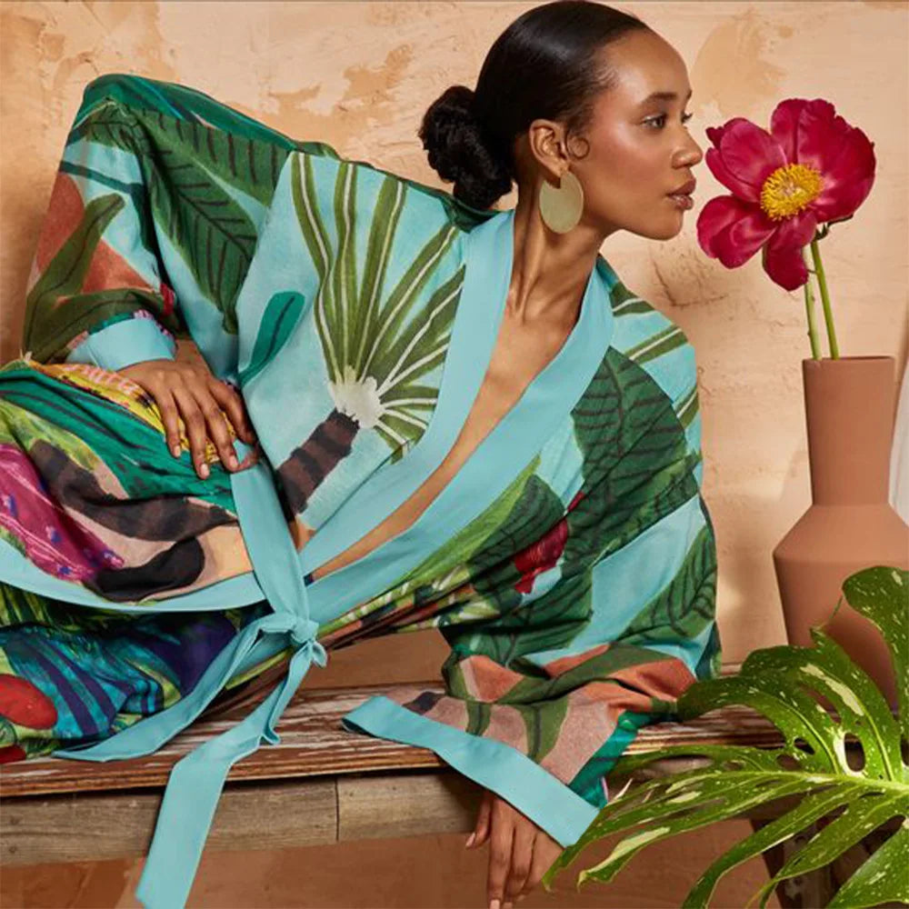 Kimono Long | Vert-Bleu