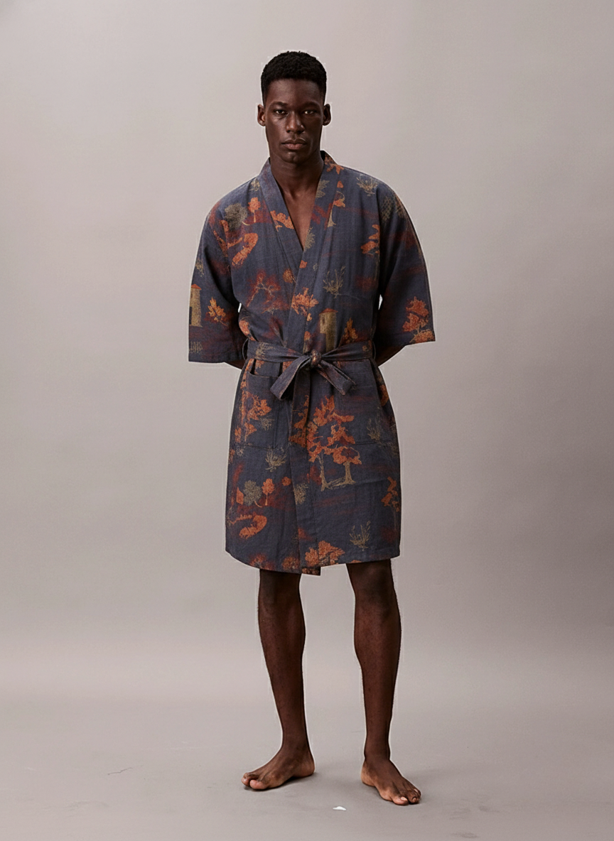Peignoir Kimono Homme | Bleu et Orange
