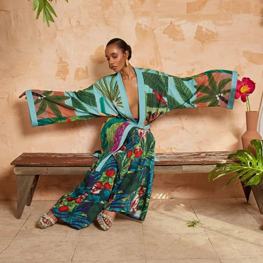 Kimono Long | Vert-Bleu