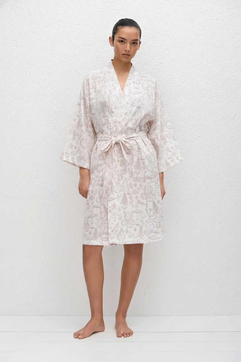 Peignoir Kimono | Blanc et Rose