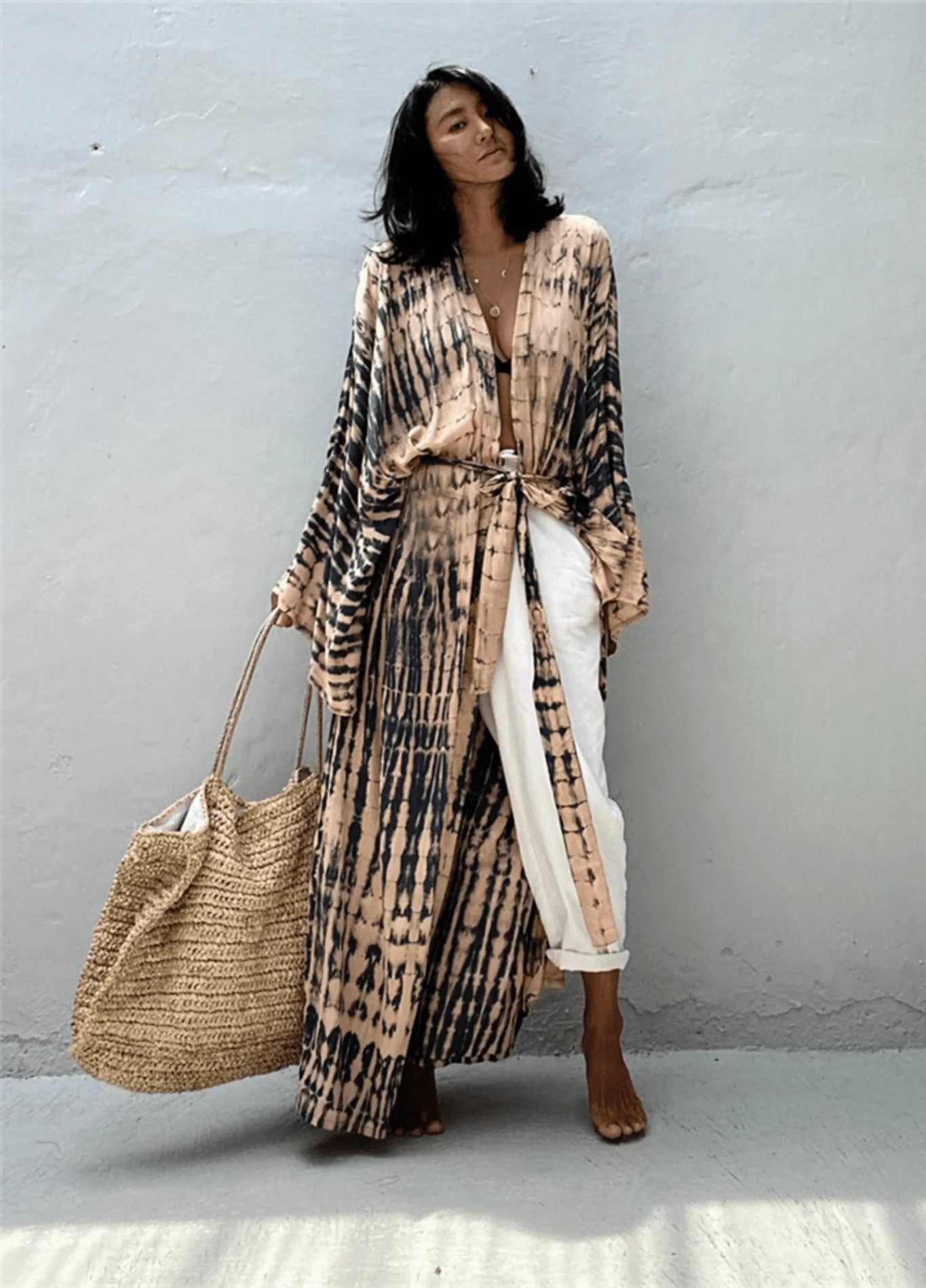 Kimono Long | Beige-Bleu